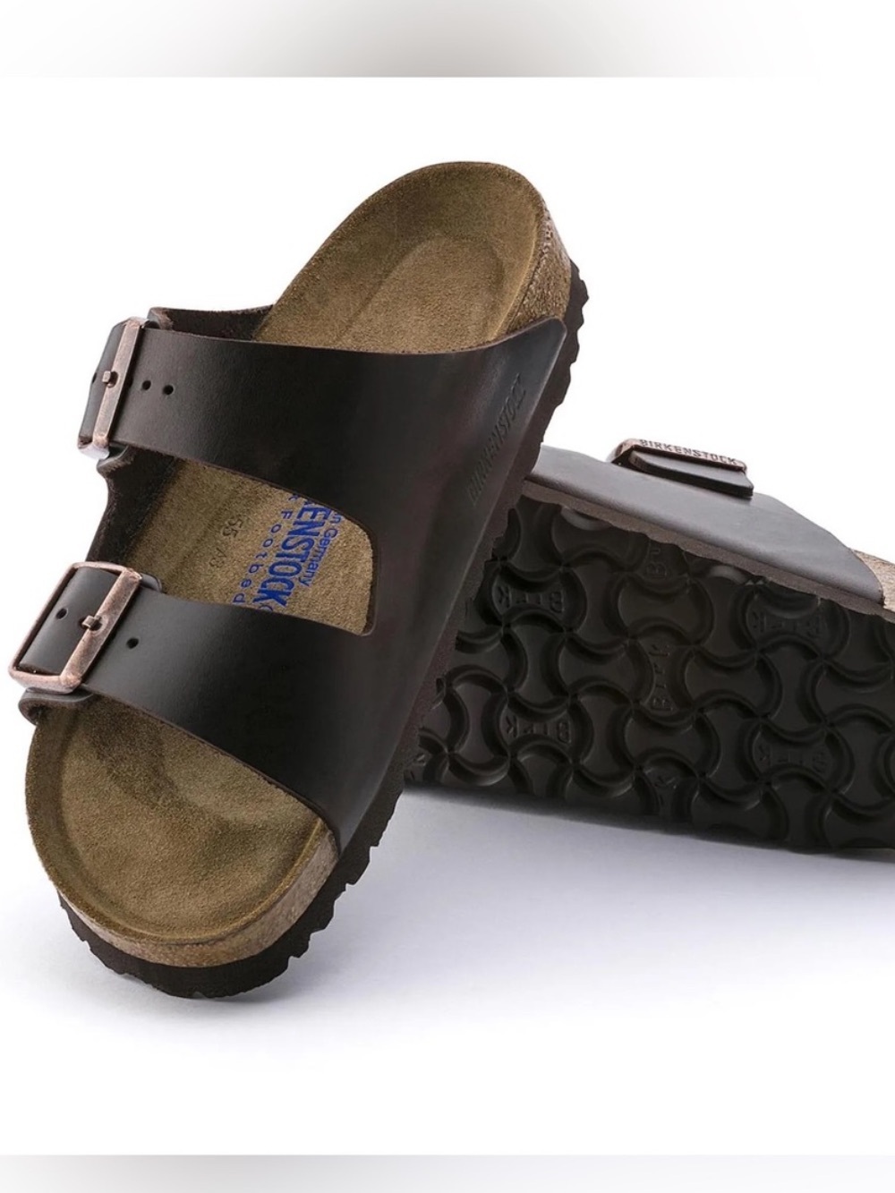 Birkenstock Men's Arizona  Black Leather Bronze Buckle  SZ 44 11M